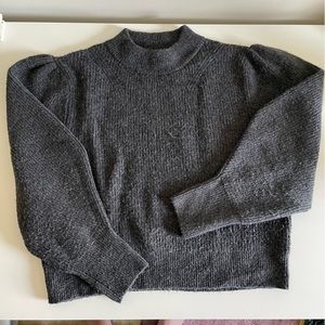 Topshop Balloon Sleeve Grey Knit Crewneck Sweater with Gorgeous Details